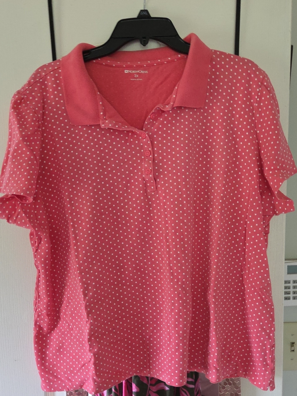 croft & barrow Coral Pink Polka Dot Button-Down Polo